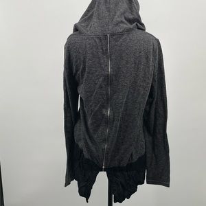 Gray & Black Hoodie Top | Back Zip Detail Lightweight Pullover | Casual Athleisu